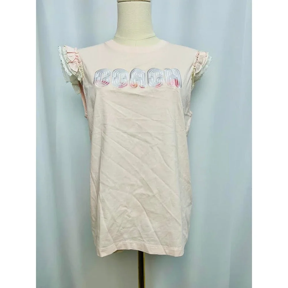 NWT! Coach Print T‎ Shirt With Embroidered Cap Sleeves